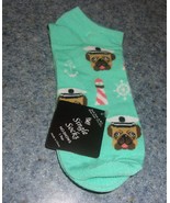 Brand New Girls Size 6 to 8 Captain Pug Ankle Socks Green Dog Lover Gift... - $8.54