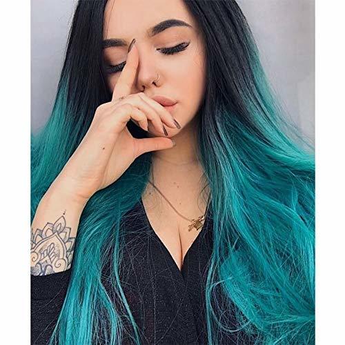 ENTRANCED STYLES Teal Ombre Wig Long Straight Blue Wig 