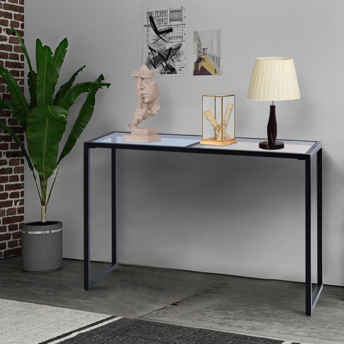 Hallway Entryway Console Table with Tempered Glass Top Tables