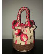 Authentic 100% Wayuu Mochila Colombian Bag Medium Size Double Handle Pom - $55.44