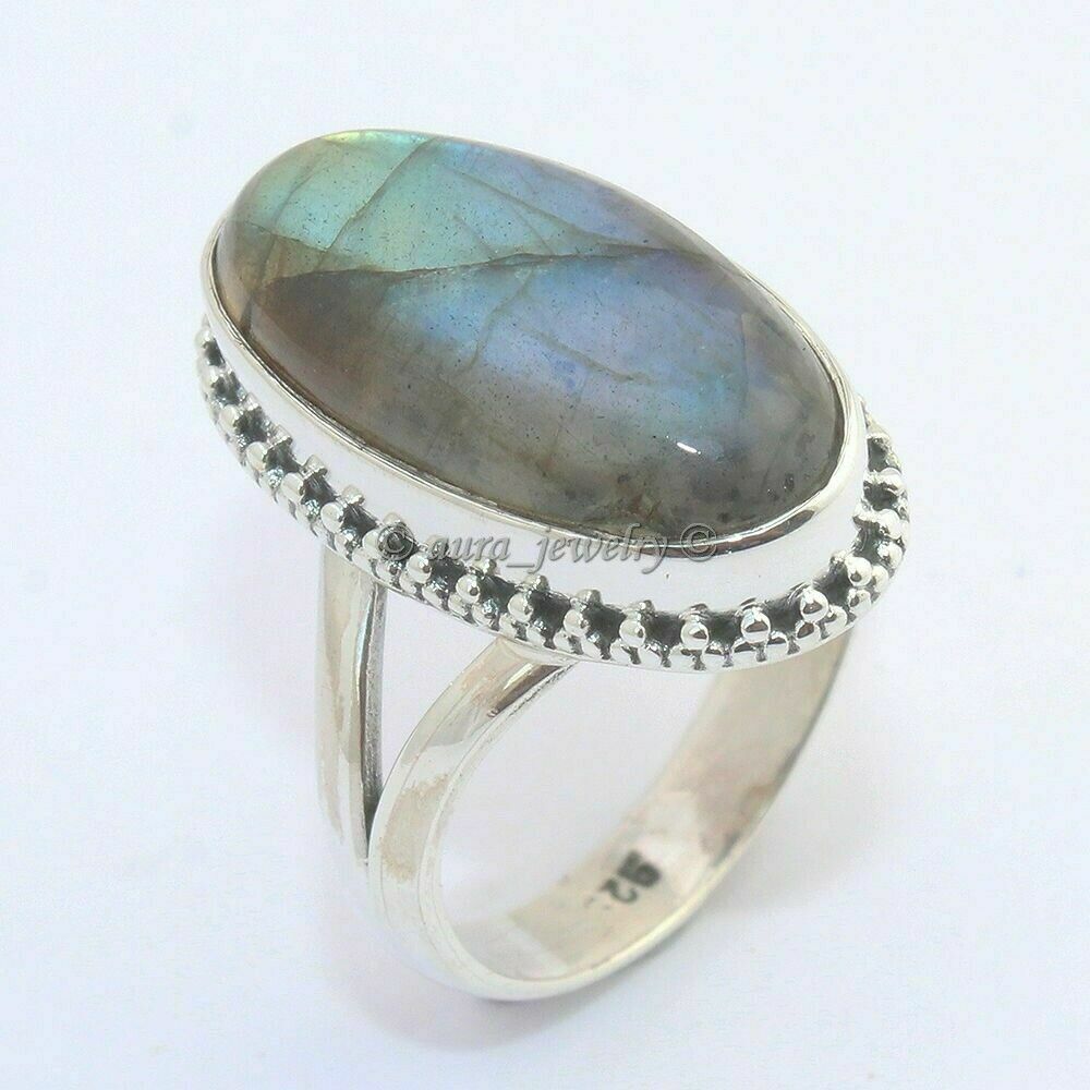 Natural Labradorite Moonstone Ring Pure 925 Sterling Silver Facet ...