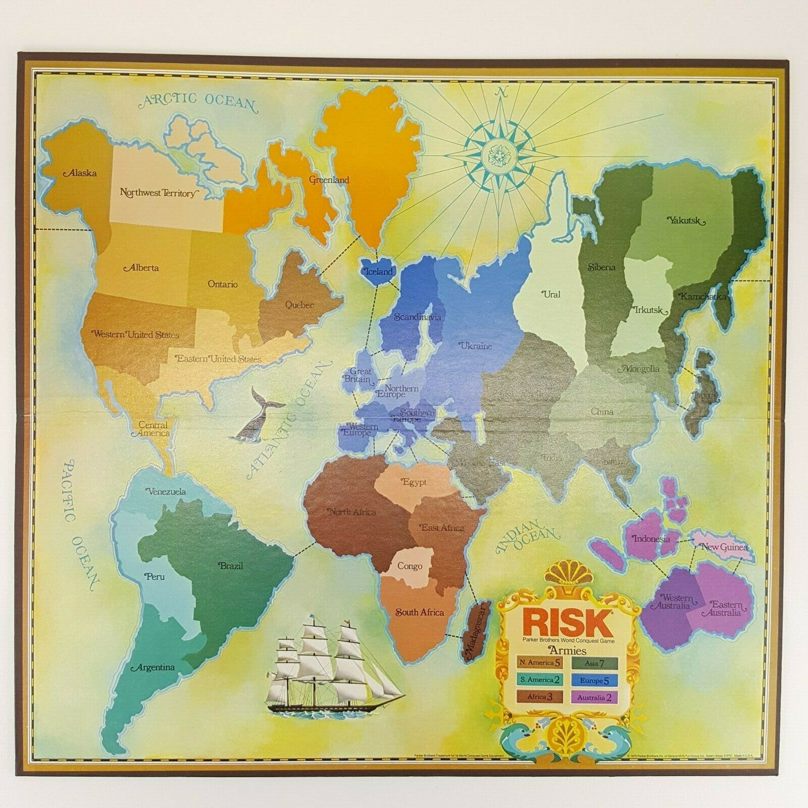 Risk World Conquest Replacement Game Board Only Craft Wall Art Map 1974 ...