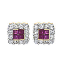 0.40 Carat Ruby &amp; 0.75 Carat Diamond Stud Earrings 14K Yellow Gold - $771.21