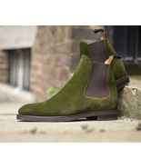Handmade Men&#39;s Olive Suede High Ankle Chelsea Boots - $149.99+
