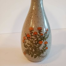 Ceramic Bud Vase, Vintage Takahashi Stoneware, Speckled, Orange Flowers, Japan image 3