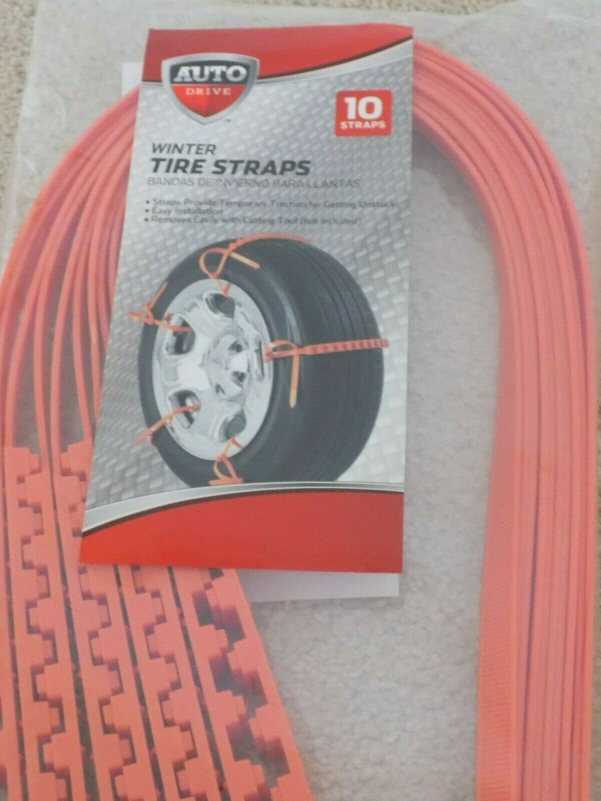 Auto Drive Universal Winter Tire Straps Mud Snow Ice Set of (10) Straps Tire Accessories