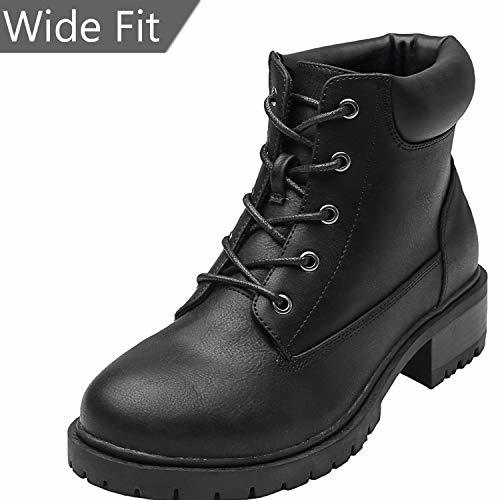 Women's Wide Width Ankle Boots - Low Chunky Heel Foldover Lace up ...