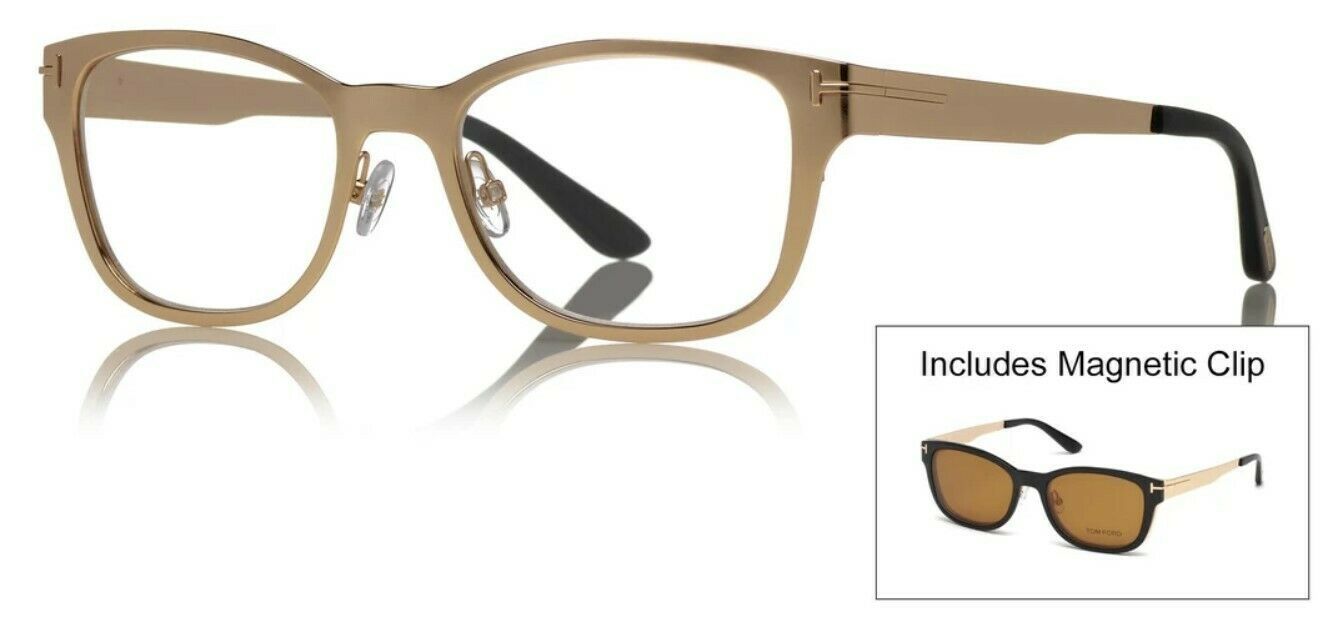 Tom Ford 5474 32E Gold Eyeglasses + Brown Clip Tf5474-32E 53Mm