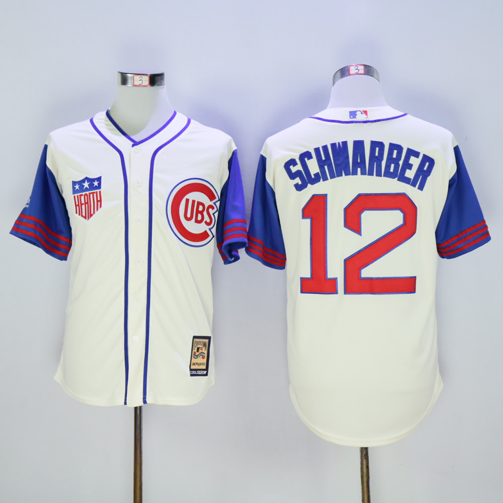Men's 2018 Chicago Cubs #12 Kyle Schwarber Jersey Cream With Blue 1942 Turn Bac ...