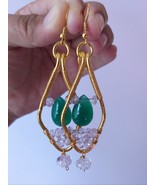 Natural Green Onyx and Round Morganite Beads Earrings  - $103.00