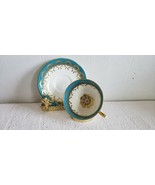 Aynsley 1229 Turquoise &amp; Gold Scrollwork Bone China Tea Cup &amp; Saucer - $49.99