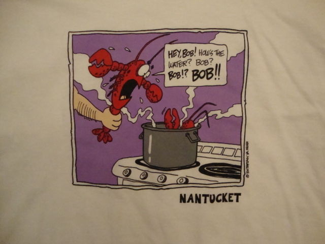 Primary image for Nantucket Funny Comic Lobster Cooking How's the Water? punk rock White T Shirt M