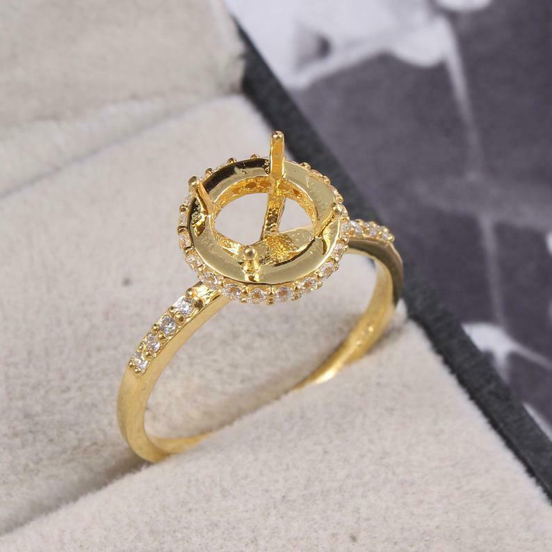 Silver 6 mm Round Semi Mount Ring Setting Wedding Ring CZ Setting Gold Rhodium