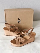 ✨New UGG Uma Strappy Suede Cork Wedge Sandals Chestnut Womens Size 9.5 $130 NIB - $63.41