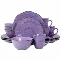 Elama Rustic Birch 16 Piece Stoneware Dinnerware Set in Purple - $87.07