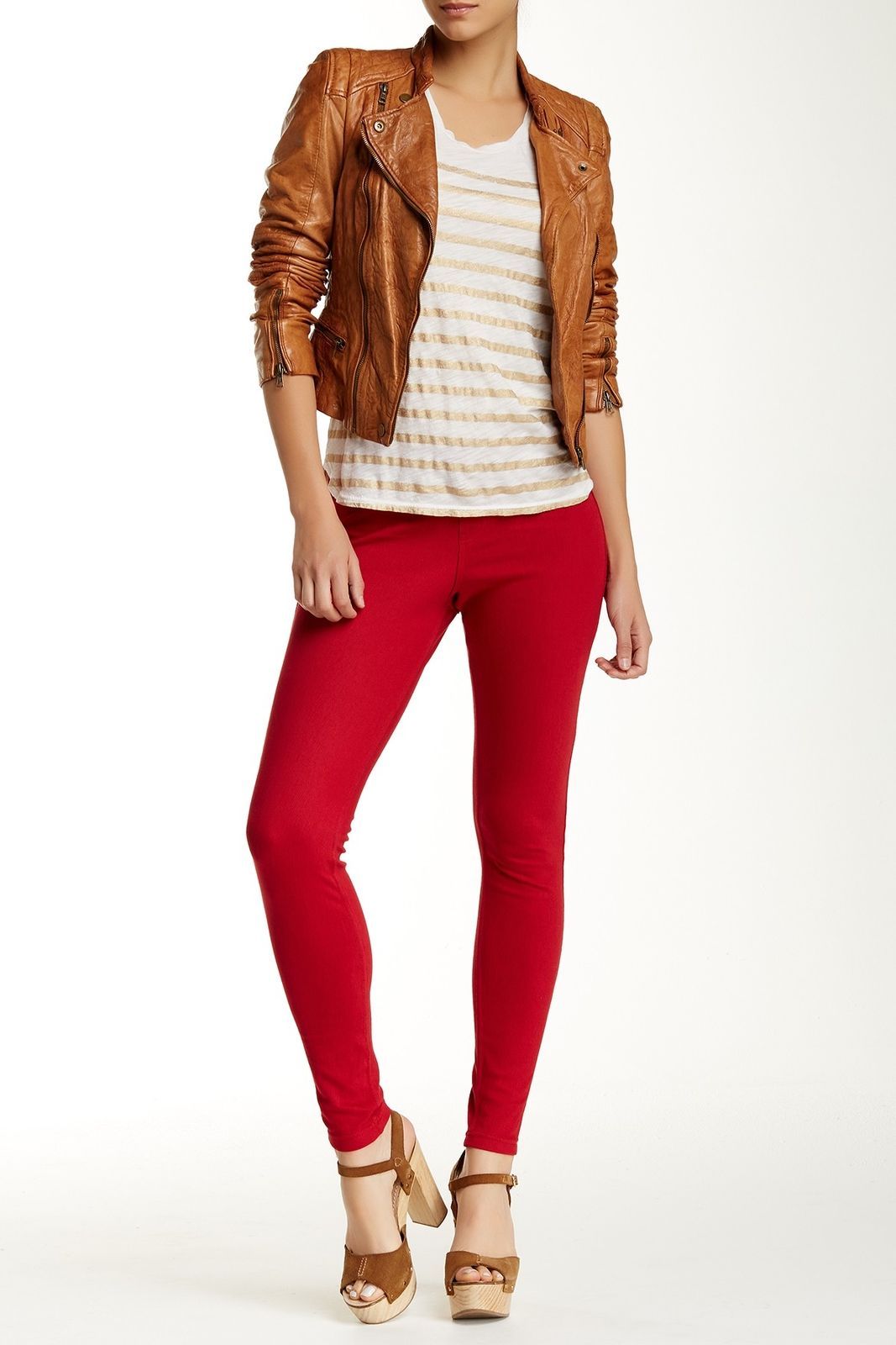 Image of Hue Women's Cotton Stretch Original Jeans Deep Red Skinny Leggings, X-Small -