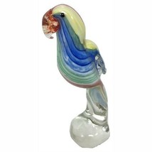 Art Glass Parrot Sculpture Figurine 7.5&quot; Multicolor Hand Blown Home Deco... - $64.35