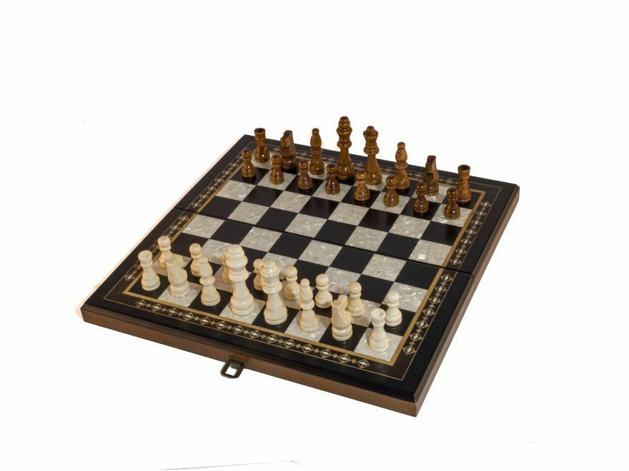 Handmade Chess Board, Wooden, 3 in one