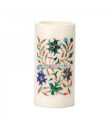 4''x2'' White Marble Pen Holder Lapis Floral Inlay Study Room Home Decor Gifts - £68.90 GBP