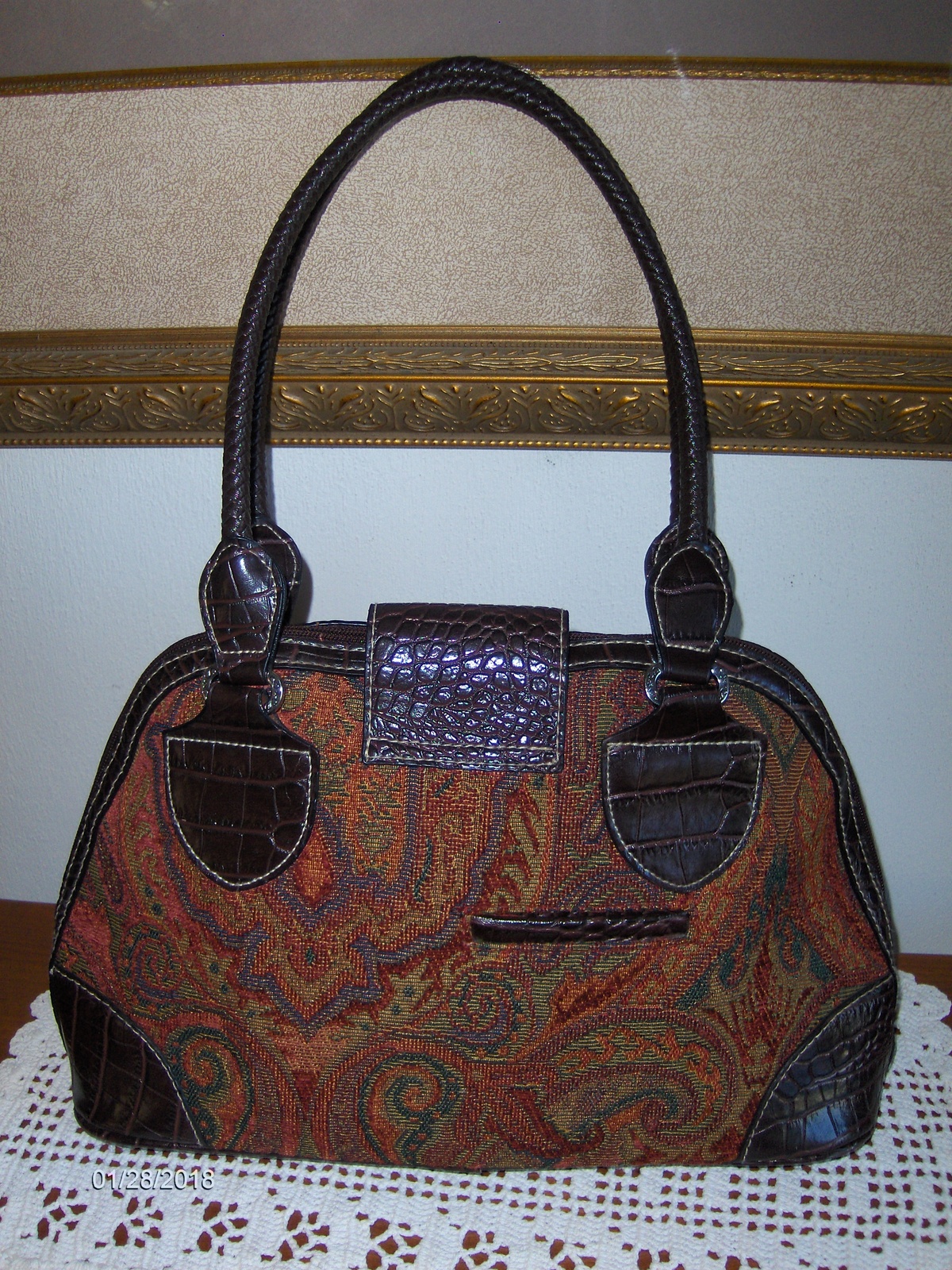 Rosetti Tapestry Satchel Bowler Bag Purse Handbag Tote - Handbags & Purses