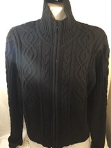 St.johns Bay Women Sweater Petite  Cotton Zip Up Turtle Neck Black Large - $24.30