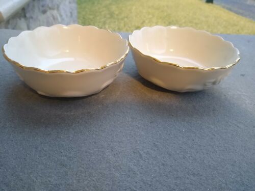 Primary image for Set of 2 Lenox Embossed roses IVORY  Round Bowls /Dish Gold Trim scalloped top