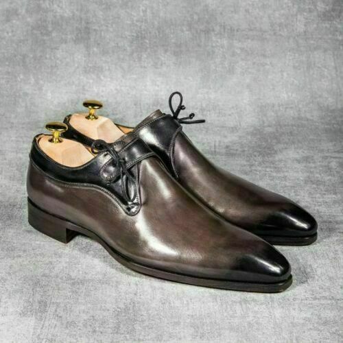 Handmade men's leather lace up dress shoes custom made patina finish ...