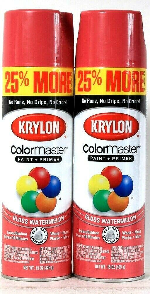 2 Cans Krylon 15 Oz ColorMaster 3428 Gloss Watermelon Paint & Primer