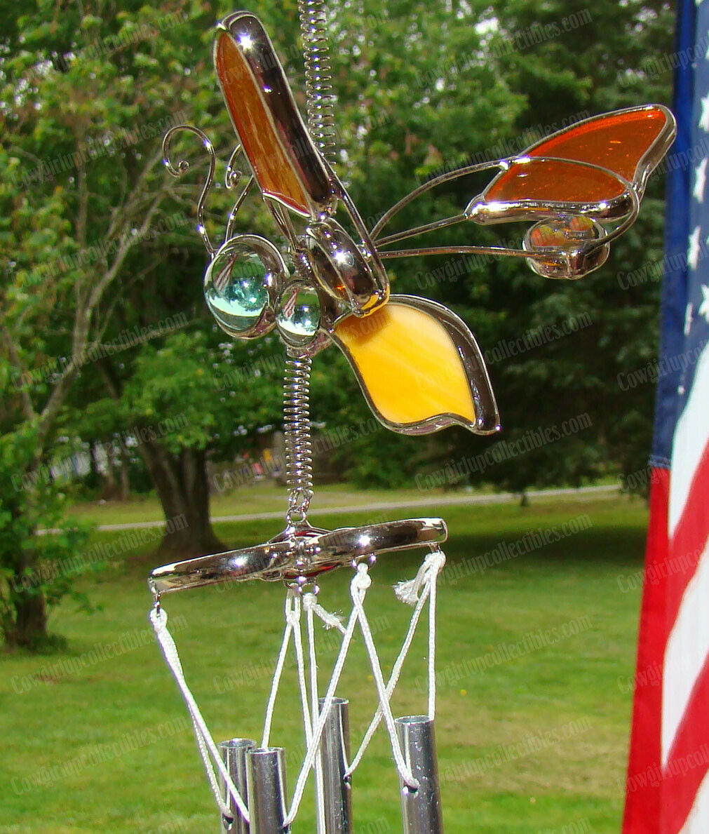 Animated Fluttering Bumble Bee Windchime (6451BO) Wings Movement, Fused Glass