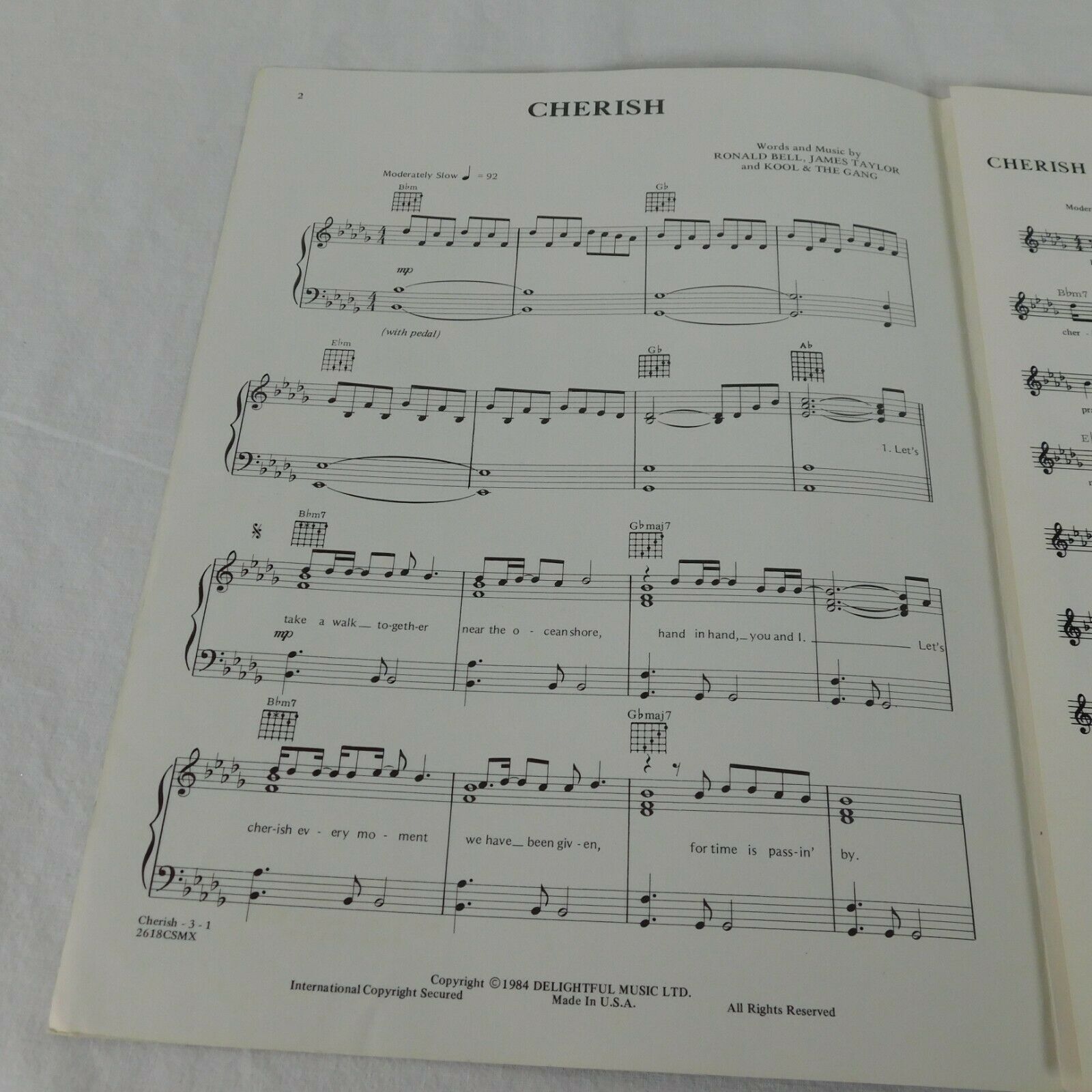 Cherish Sheet Music Kool The Gang Piano Lyrics Vocals Chords 1984 R B