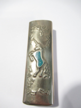 LIGHTER HOLDER VINTAGE STAR WITH CRUSHED TURQUOISE SILVER TONE - $18.00