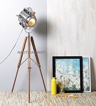 NauticalMart Designer Handmade Wood Silver Finish Tripod Floor Lamp