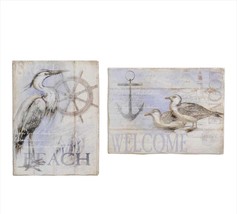Nautical Wall Plaques Set of 2 Beach Cottage Welcome Bird Anchor Captain Seaside image 1