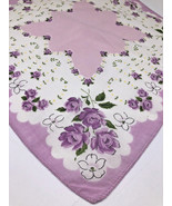 Vtg Hanky Handkerchief 1950s ROMANTIC Purple White Shabby Cabbage Roses ... - $21.36