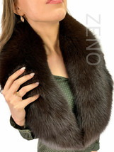 Chocolate Fox Fur Stole 47' (120cm) Saga Furs Fox Collar Dark Brown Fur Scarf image 1