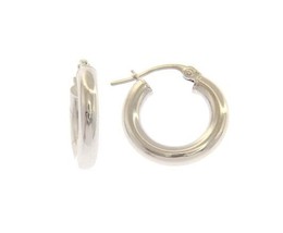 18K WHITE GOLD ROUND CIRCLE EARRINGS DIAMETER 10 MM, WIDTH 3 MM, MADE IN ITALY image 1