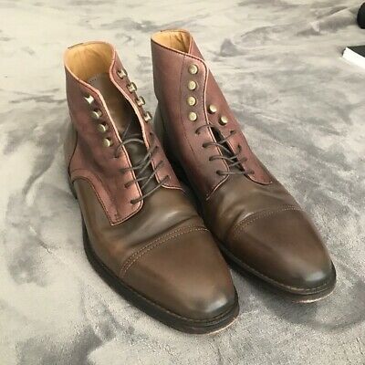 Two Color Burnished Toe Vintage Classic Leather Lace Up Men High Ankle Boots