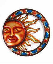 Celestial Sun Face Wall Plaque Astrology 19.75" Round Metal Orange Blue