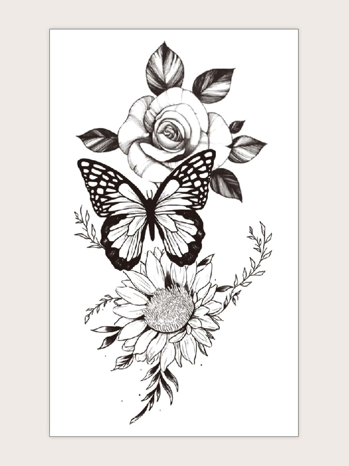 1sheet Butterfly & Sunflower Pattern Tattoo Sticker Temporary Tattoos Fake