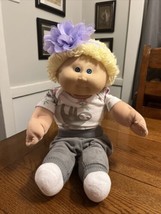1980s Cabbage Patch Kid Lemon Hair Blue Eyes Purple Floral Headband Zoo Outfit - $25.00
