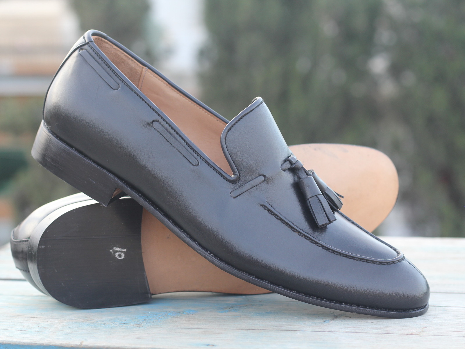 Handmade Men's Black Tussle Leather Loafer Shoes, Men Dress Formal Designer Shoe