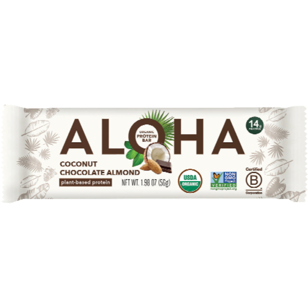 Aloha organic coconut chocolate almond plant-based protein bar pack of 4