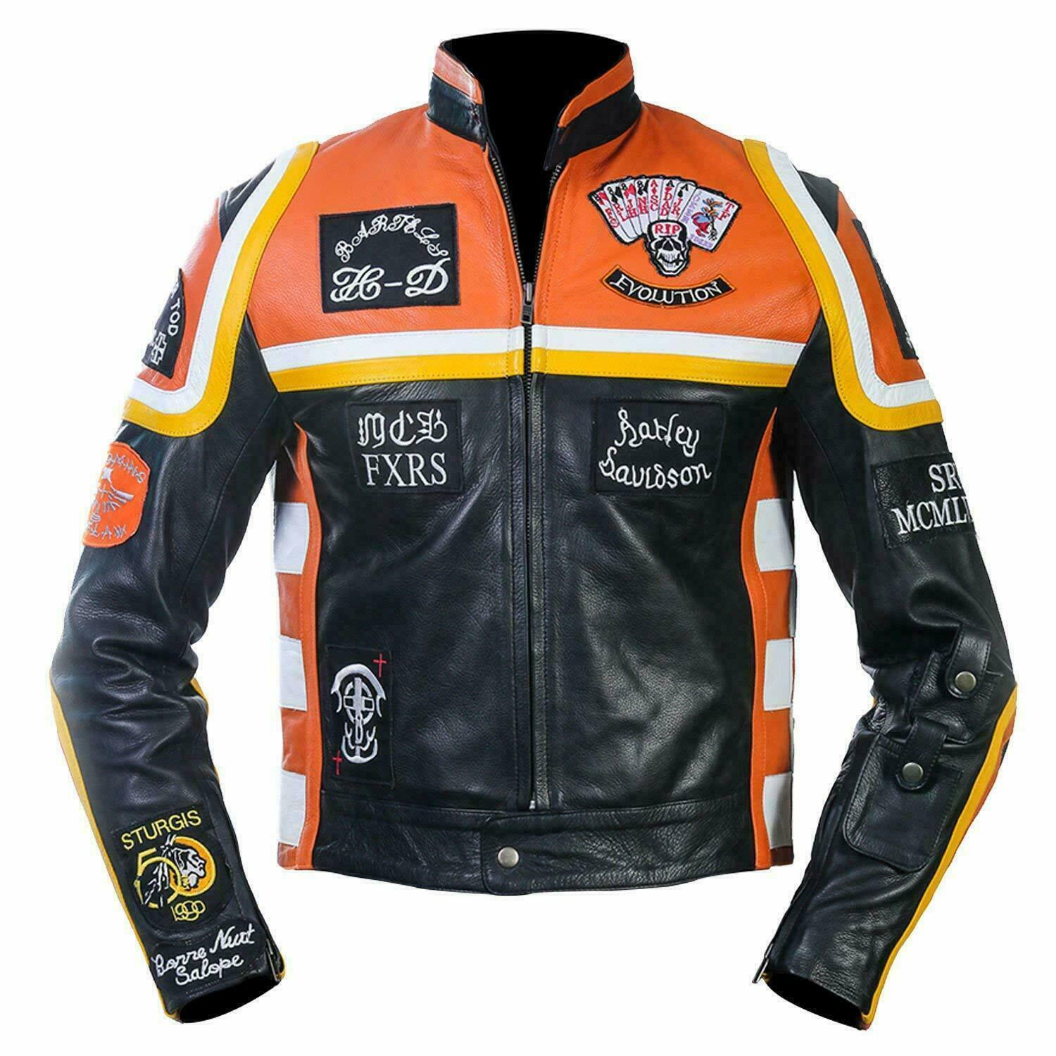 Mickey Rourke Marlboro Vintage Biker Motorcycle Leather Jacket - Coats