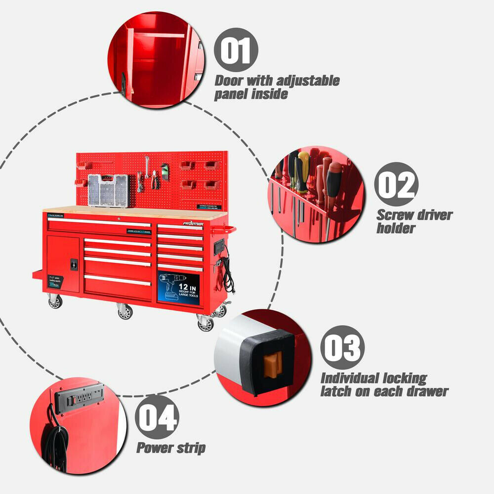 Frontier 62 10 Drawer Tool Chest Pegboard Back Wall Mobile