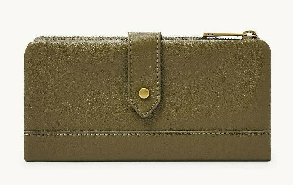 New Fossil Lainie clutch Leather wallet Green Moss