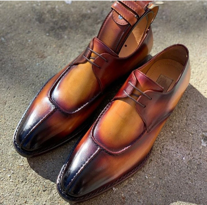 Handmade Cognac Color Leather Shoes, Men's Split Toe Lace Up Designing ...