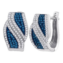 10kt White Gold Round Blue Color Enhanced Diamond Bypass Hoop Earrings 1/2 Cttw - $799.00