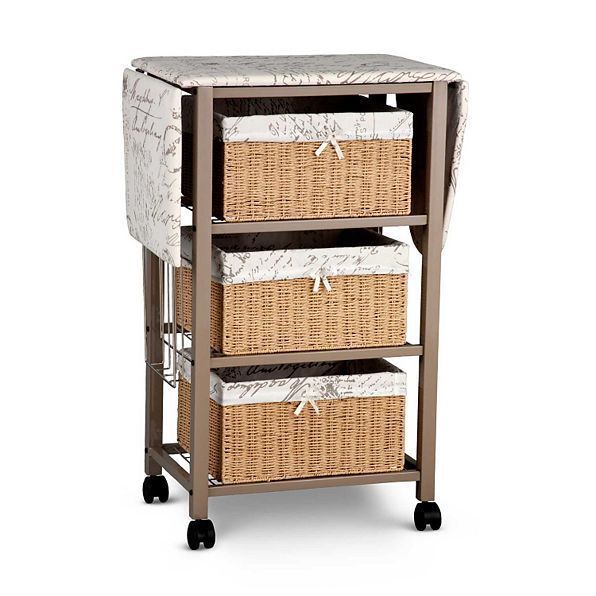 Portable Ironing Board Center Station Storage Cart With Baskets Laundry