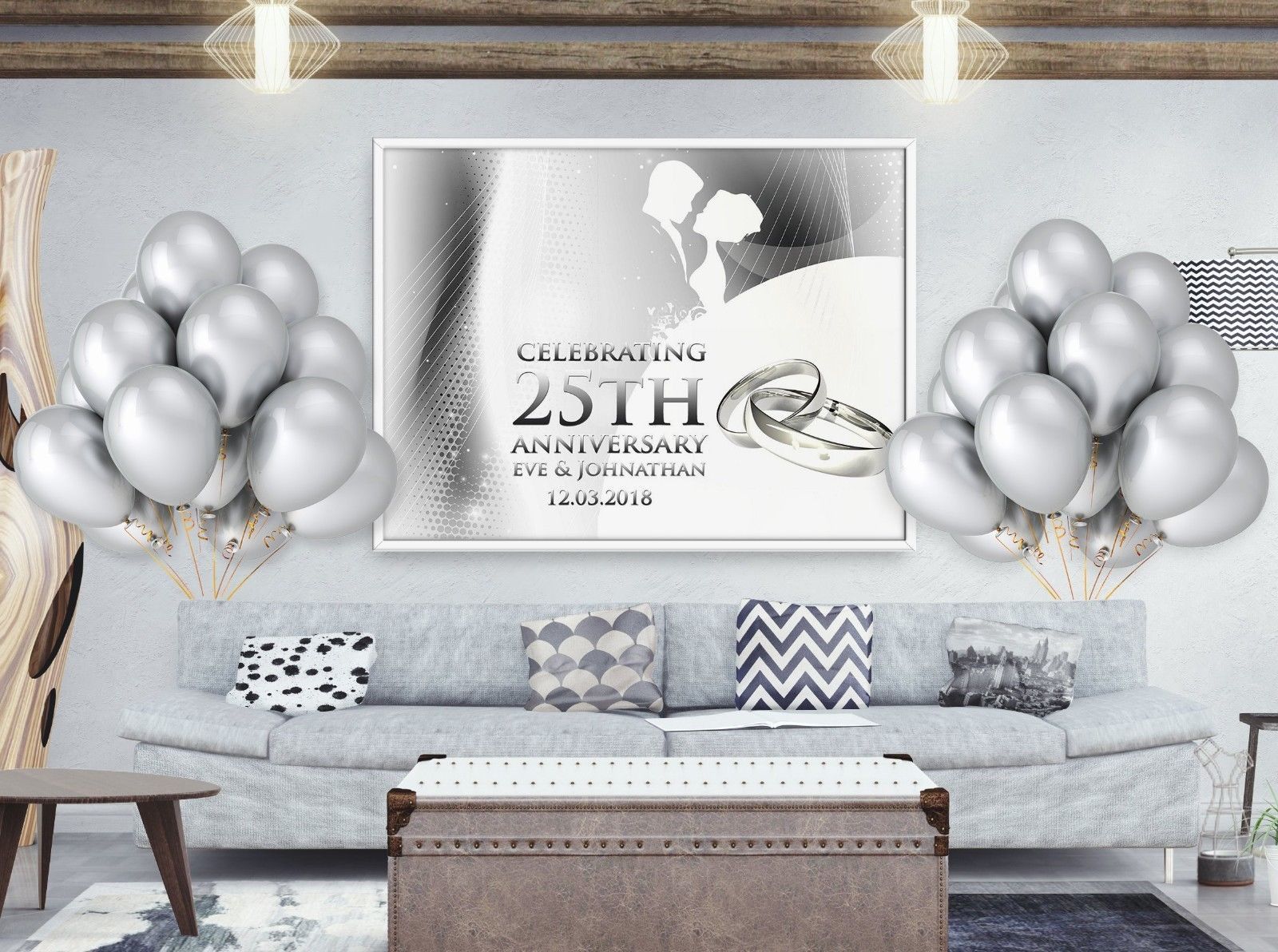 25th Wedding Silver Anniversary Banner Custom Anniv Party Banner Poster ...