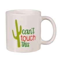 Novelty Coffee Mug Cactus Can't Touch This Stoneware 14 oz White Succulent